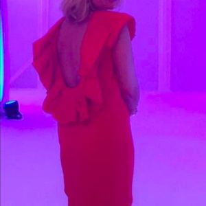 Lanvin red ruffled midi with cut out back 6